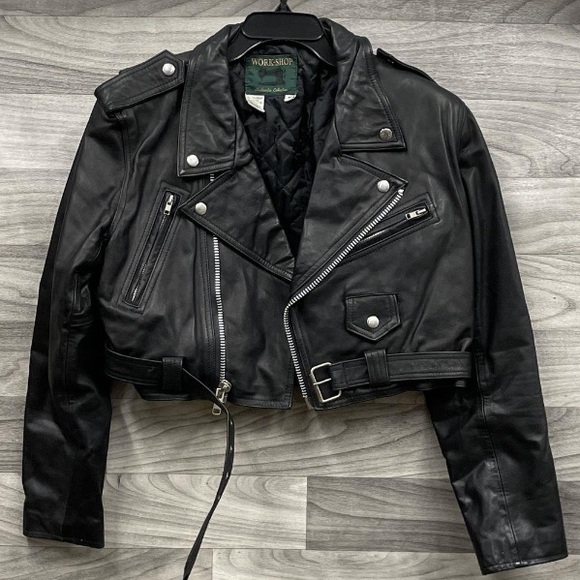 Workshop Republic Clothing Jackets & Blazers - NWOT Work-Shop Authentic Black Leather Cropped Motorcycle Jacket Size M
